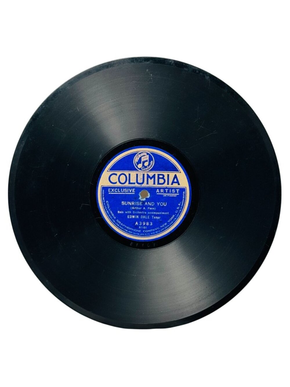 Edwin Dale Sunrise And You 10in Shellac 78 RPM Columbia Records A3983 Vintage
